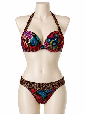 Y2K Victoria’s Secret Floral Leopard Skull Bombshell Bikini Set